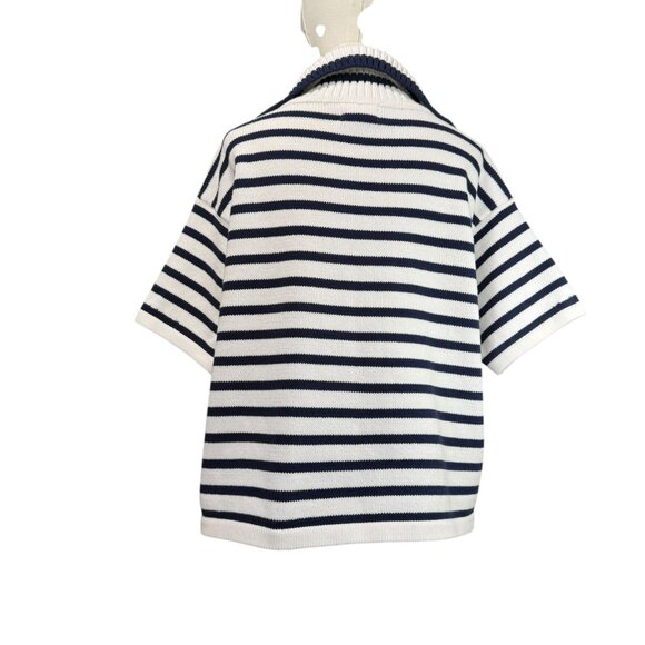 For the Republic Striped Sweater NWT Women’s XL White Navy Short Sleeve Collared - Picture 4 of 7